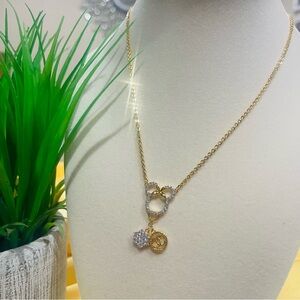 Gold-Tone Crystal Pendant Necklace with Charm